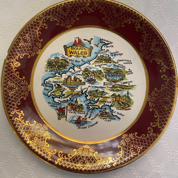 South Wales Falcon Ware Decorative Map Plate - Picture 1 of 10